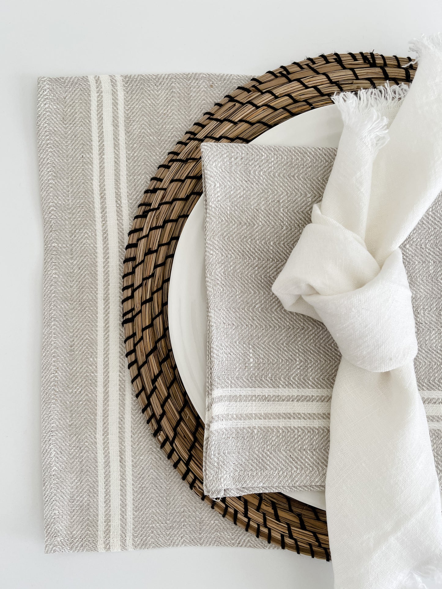 Classic French stripe linen placemat and napkin table setting