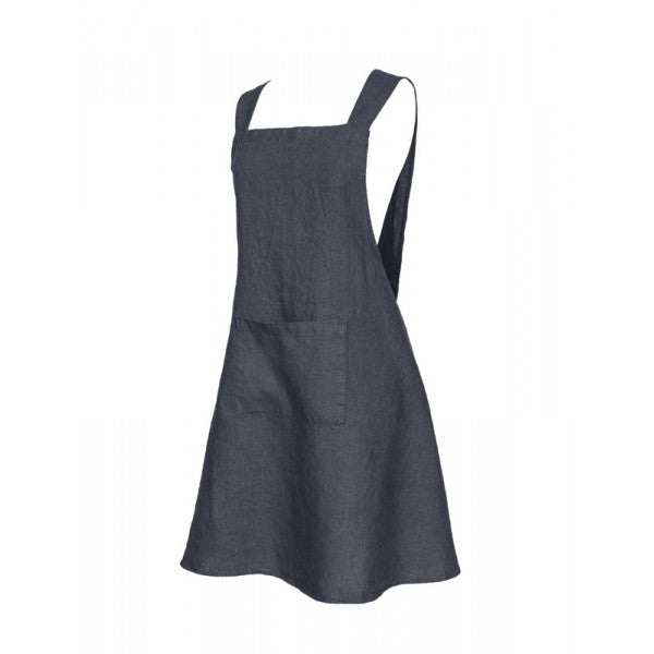Cross back linen apron in denim