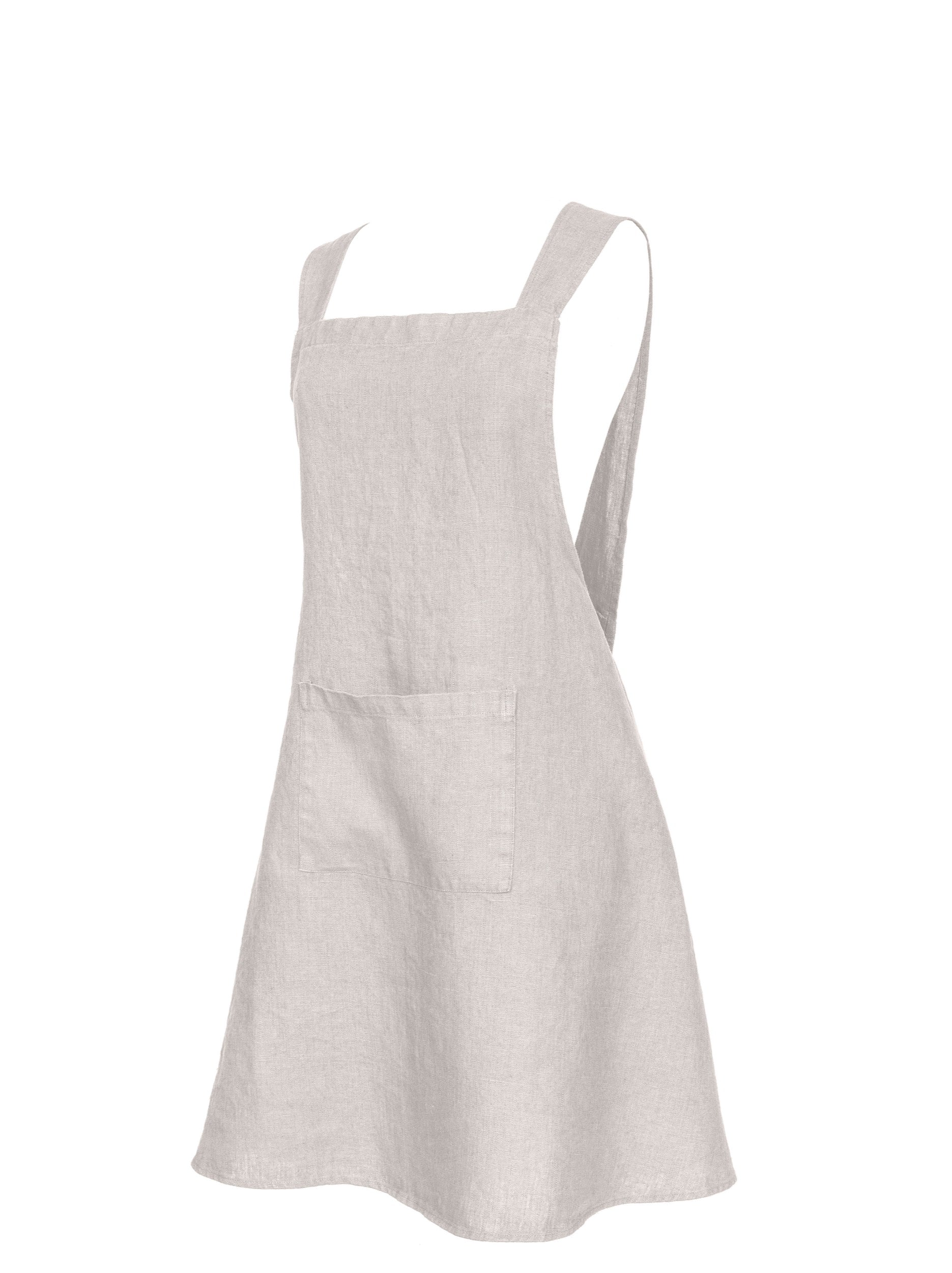 Cross back linen apron in natural