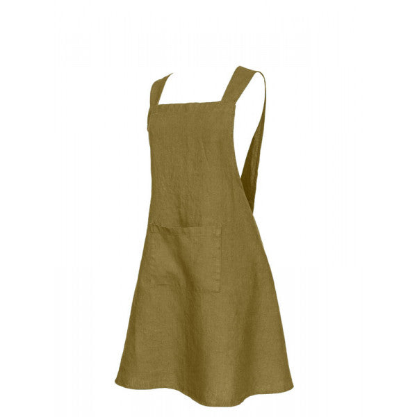 Cross back linen apron in olive